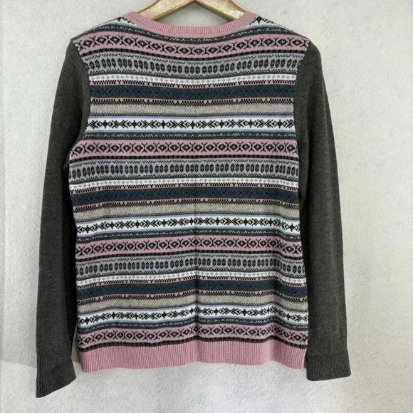 Talbots Women’s Lambswool Blend Fair Isle Sweater Size M Gray Pink Crew Neck - Picture 4 of 7